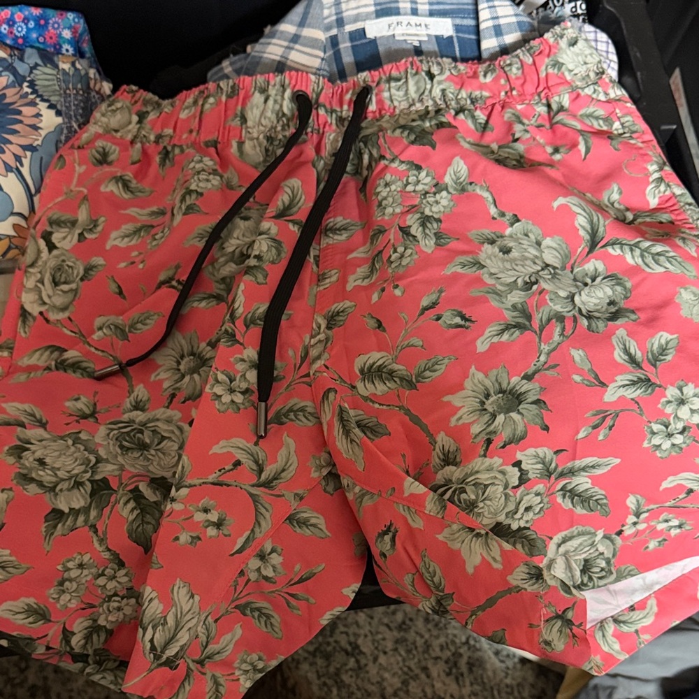 Onia Coral Swim Bermudas with Green Floral Print